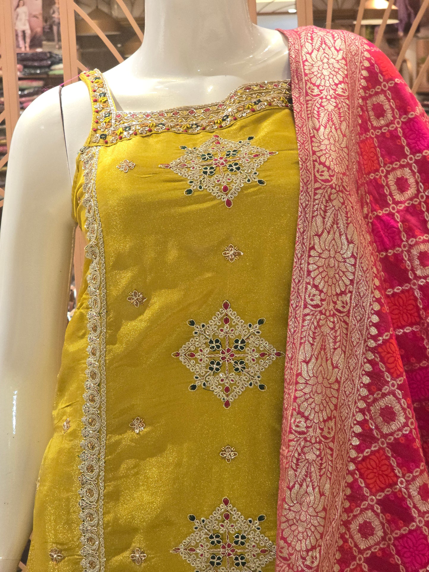 Women Mehndi Green Tissue Sharara Set