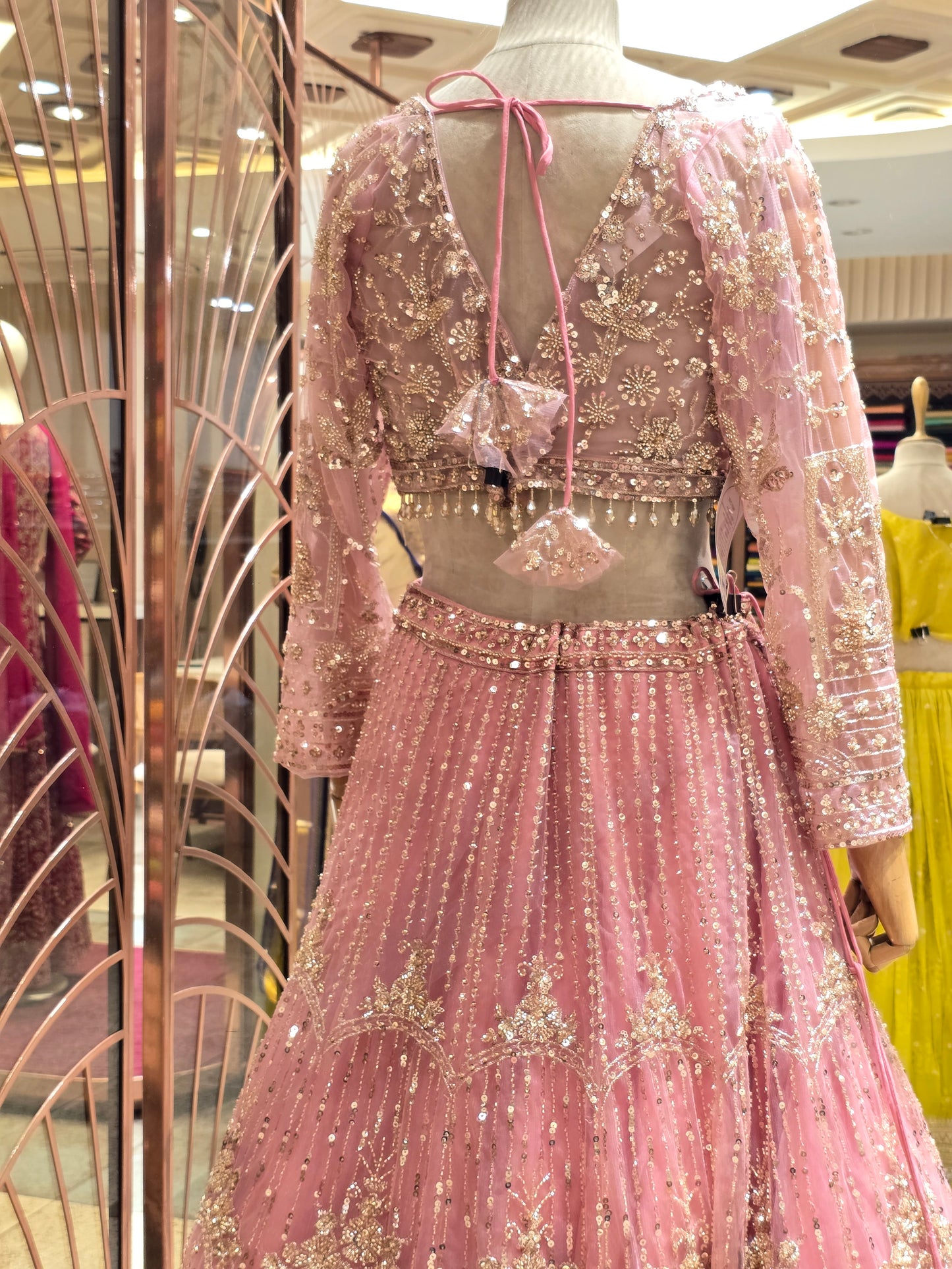 Pink Knitted Bridal Lehenga Set