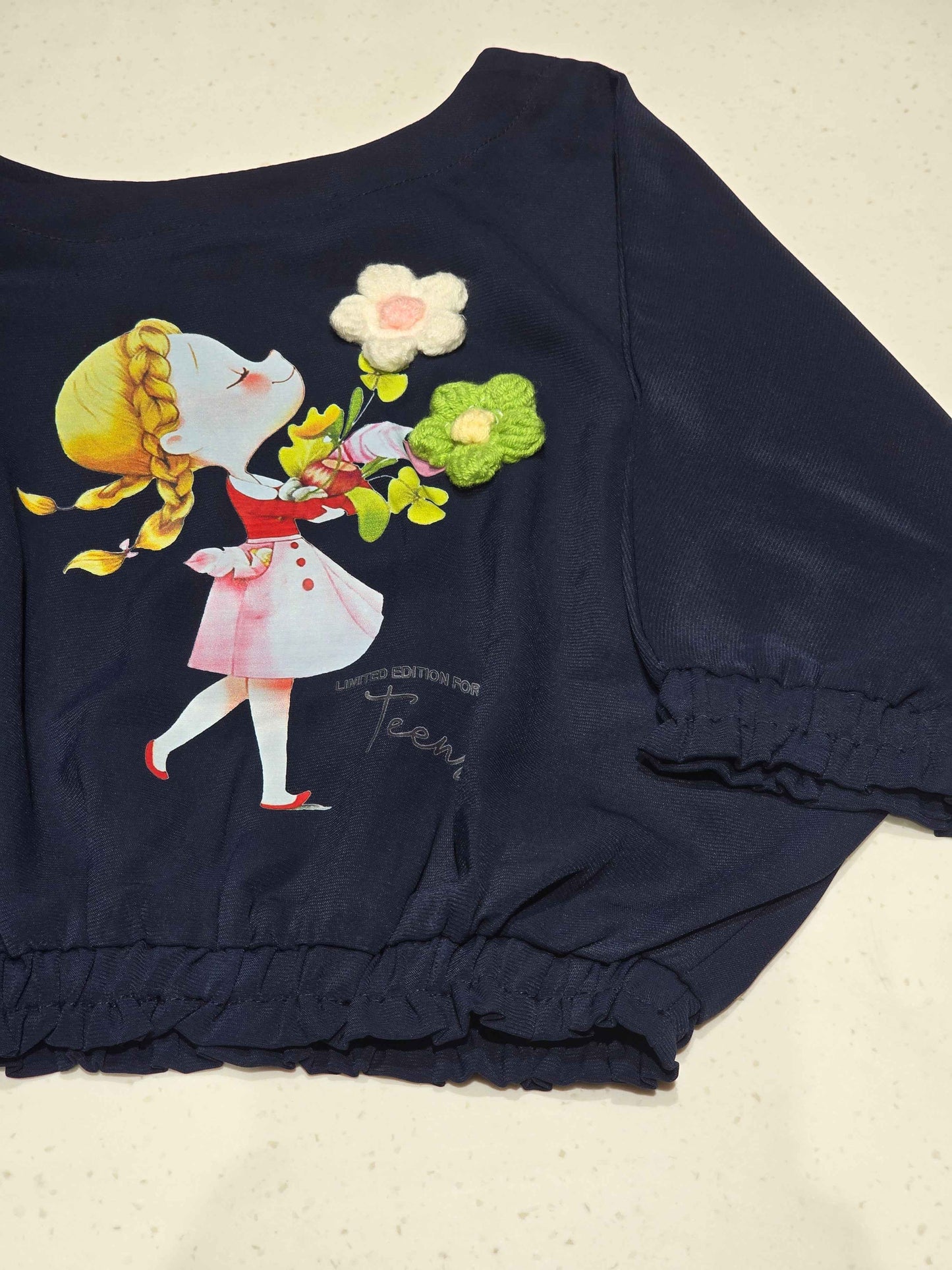 Lycra cotton material denim blue color western top for girls