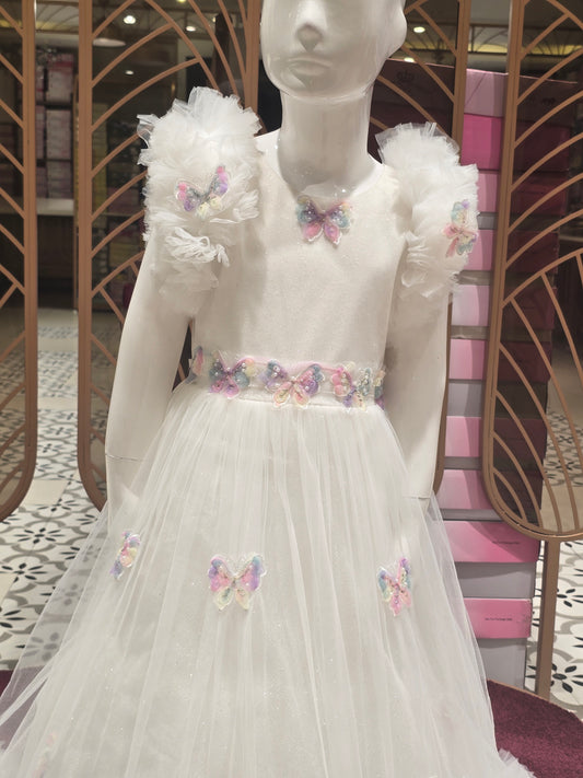 Girl Princess White Butterfly Knitted Fairy Gown