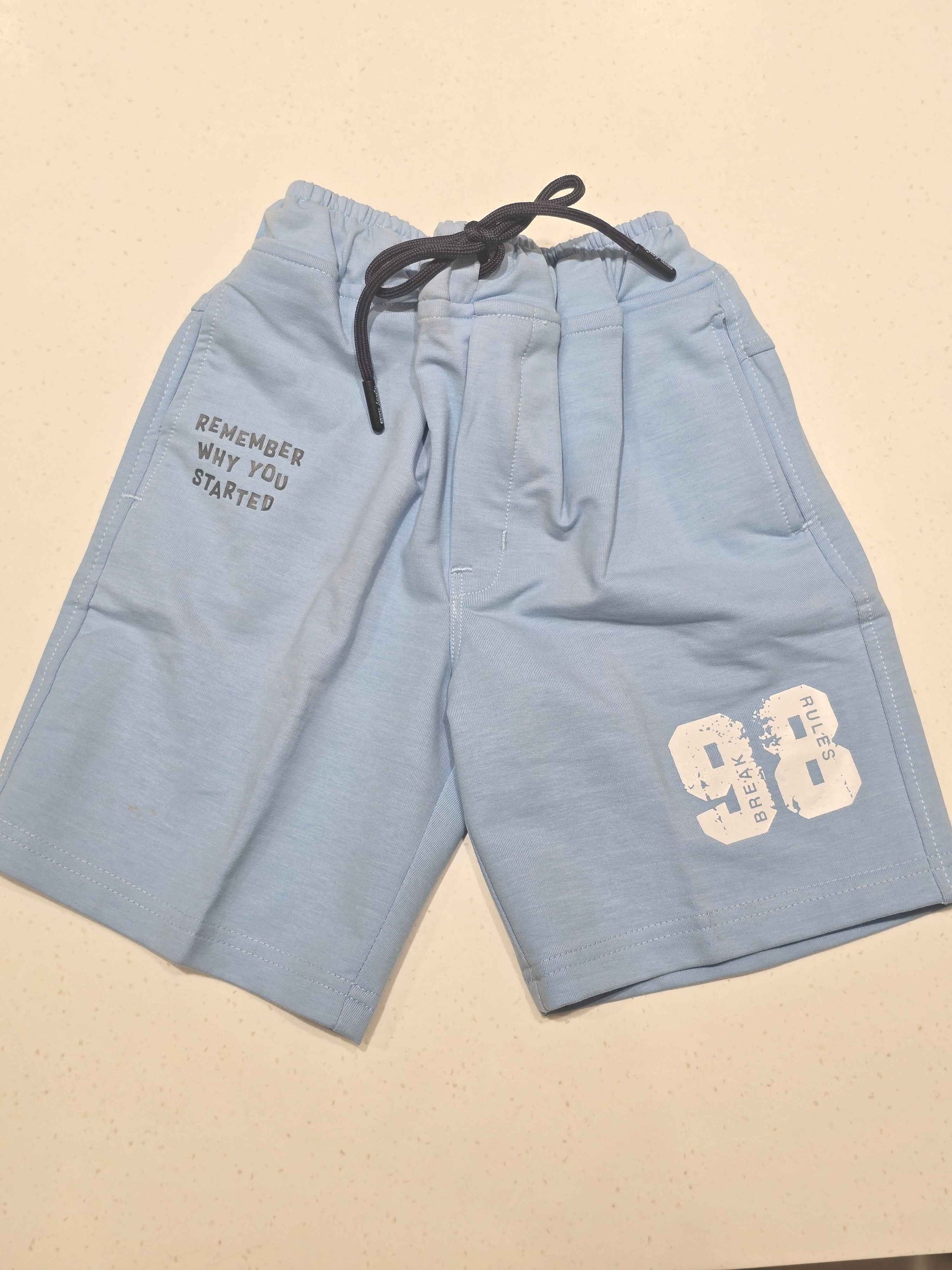 Cotton material sky blue color shorts with rubber prints