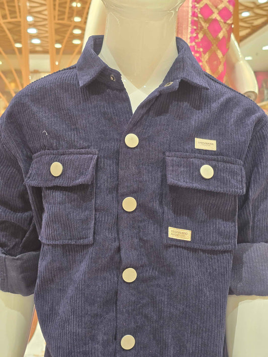 Boys Navy Blue Corduroy Shirt